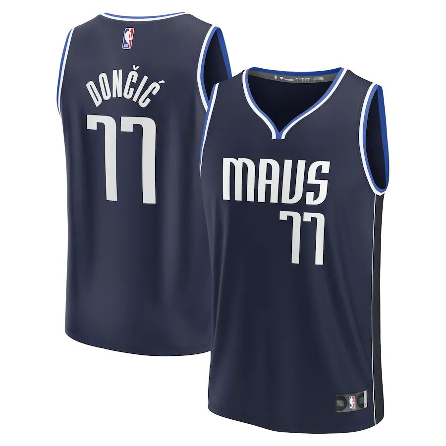Men Dallas Mavericks 77 Luka Doncic Fanatics Branded Navy 2022-23 Fast Break Player NBA Jersey